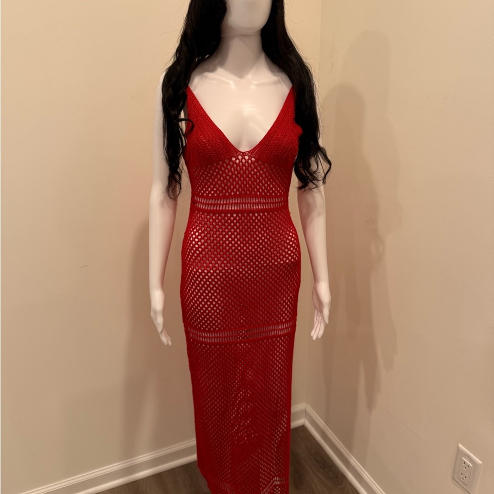 Superdown Red Backless Mesh Dress